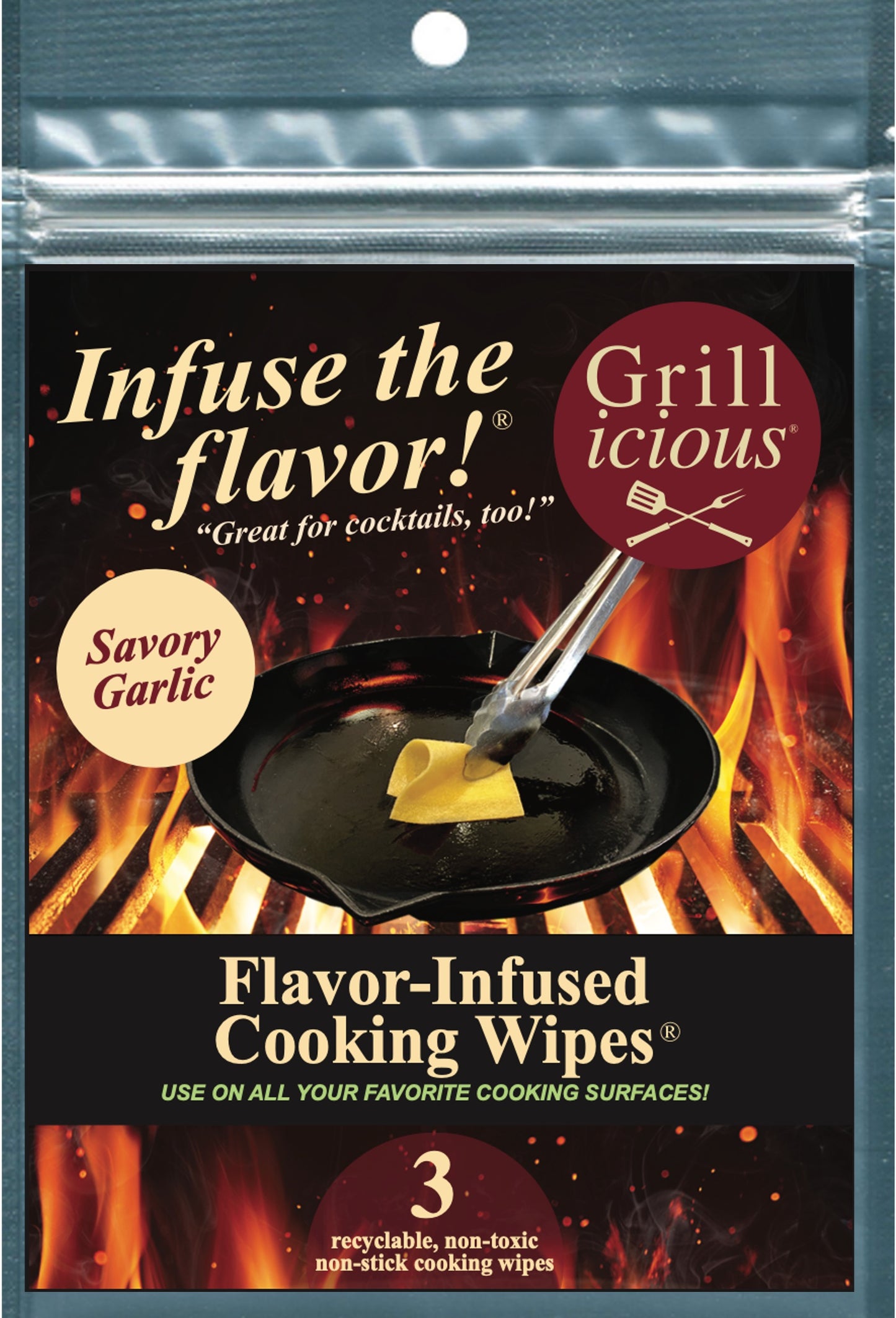 Grillicious SAVORY GARLIC Flavor-Infused Cooking Wipes® - Order (3) and shipping is FREE!