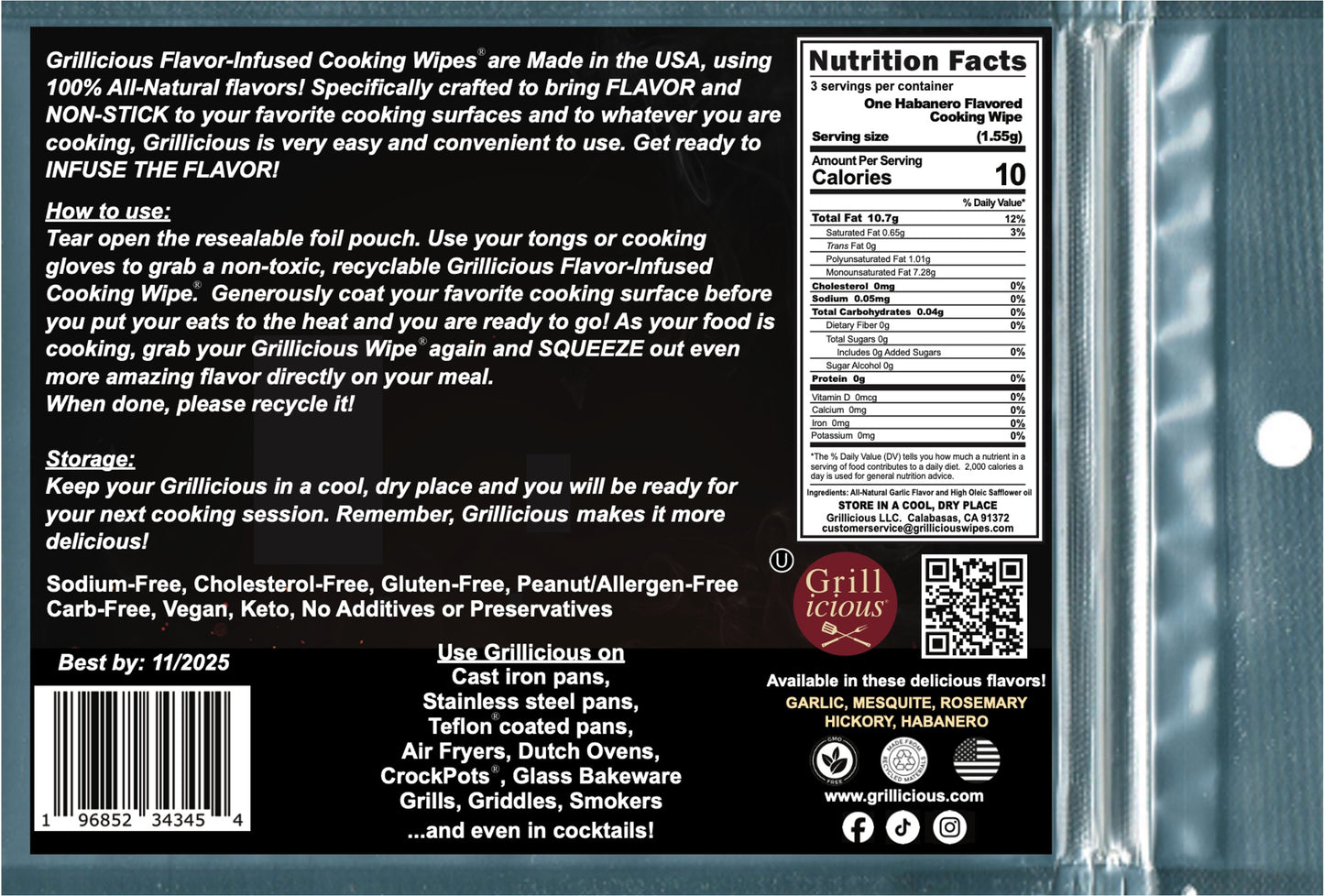 Grillicious HABANERO HEAT Flavor-Infused Cooking Wipes® - Order (3) and shipping is FREE!