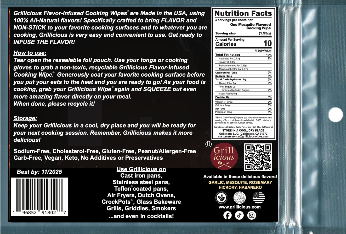 Grillicious SWEET MESQUITE Flavor-Infused Cooking Wipes® - Buy (3), shipping is FREE!